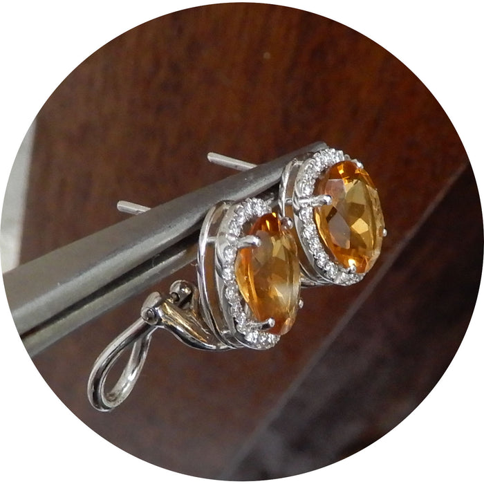 Oorhangers, Citrien, Diamant, 18K Witgoud