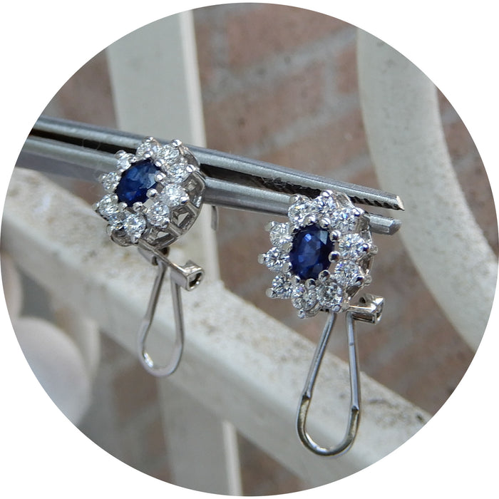 Oorstekers, Saffier, Diamant, 14K Goud