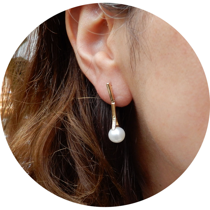 Oorhangers, Parel, Diamant, 14K