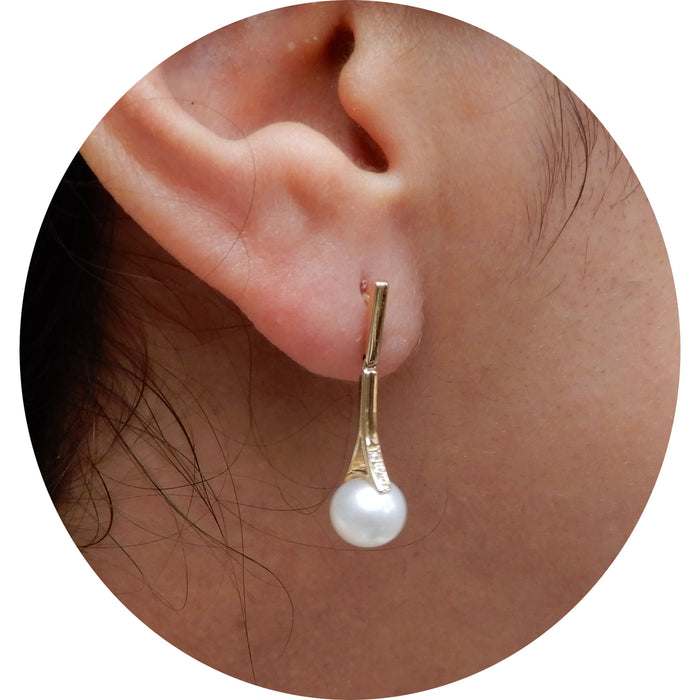 Oorhangers, Parel, Diamant, 14K