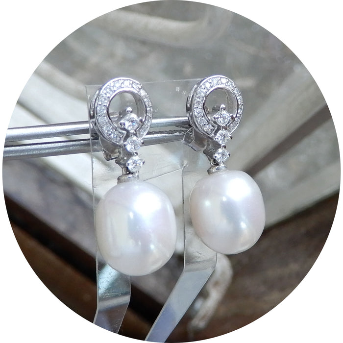 Oorhangers, Parel, Cirkel, Diamant, 14K