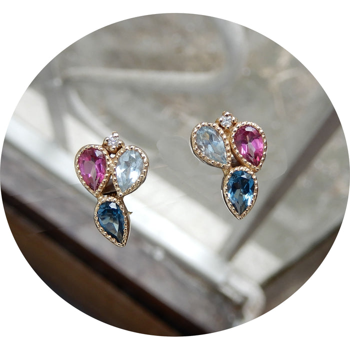 Oorknoppen, Saffier, Topaas, 14K Goud