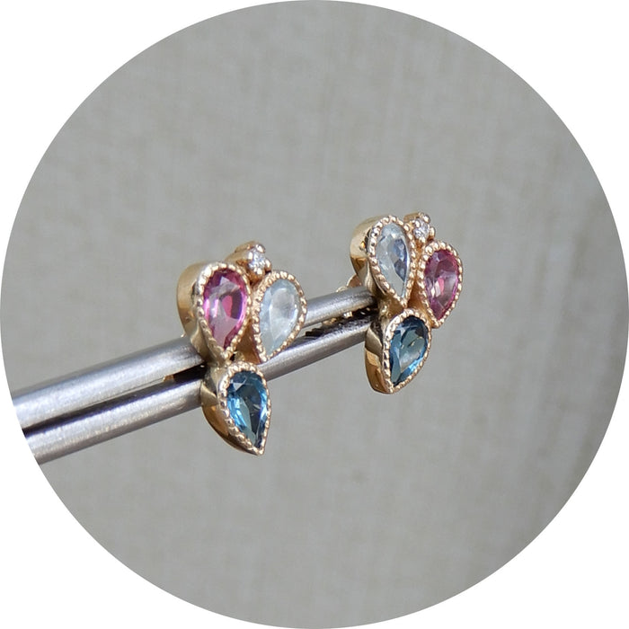 Oorknoppen, Saffier, Topaas, 14K Goud