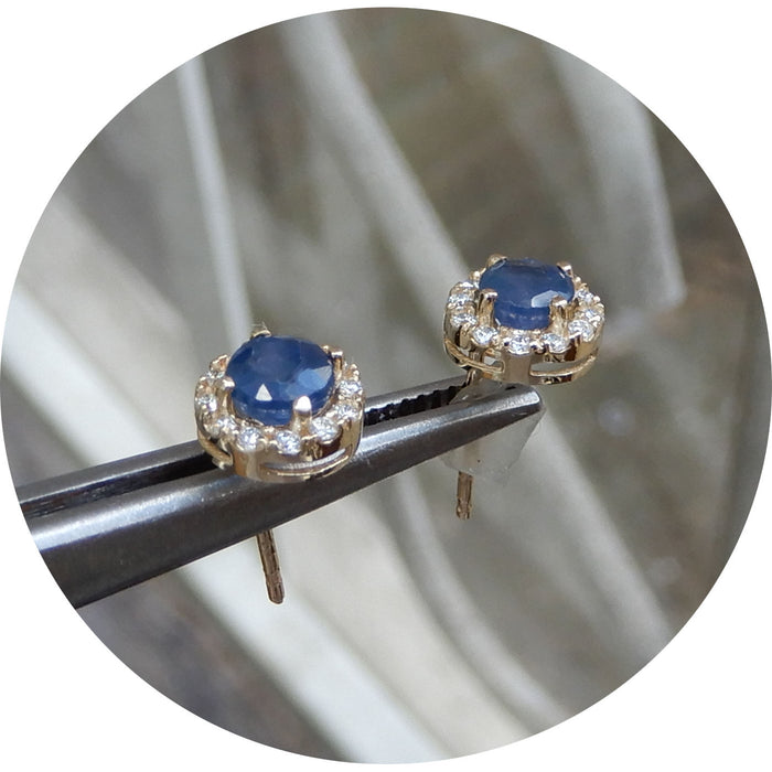 Oorknopjes, Saffier, Cirkel, Diamant, 14K