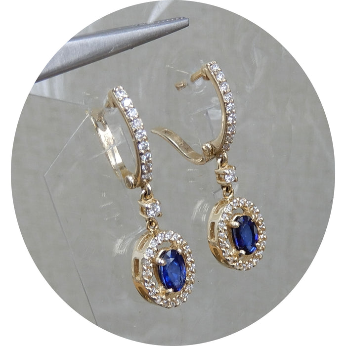 Oorhangers, Saffier, Diamant, 14Krt.