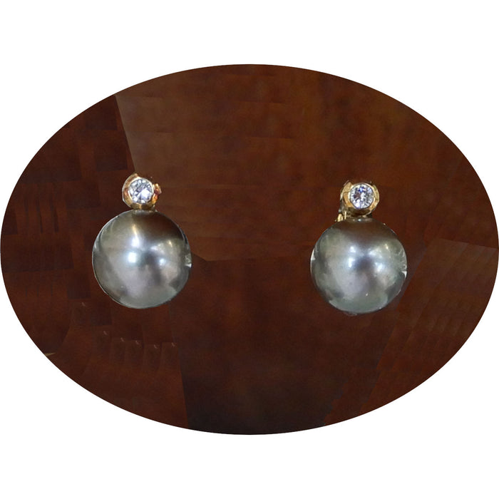 Oorknoppen, Tahiti Parel, Diamant, 14K