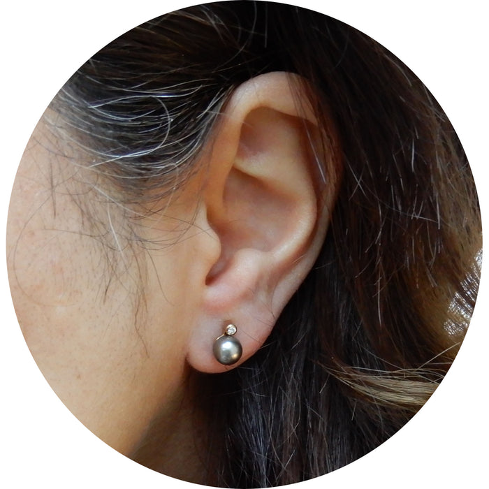 Oorknoppen, Tahiti Parel, Diamant, 14K