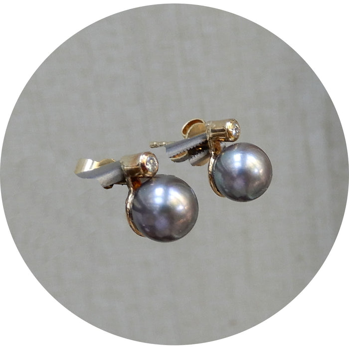 Oorknoppen, Tahiti Parel, Diamant, 14K
