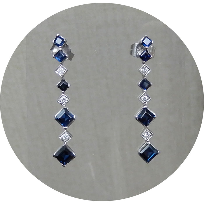 Oorhangers, Saffier, Diamant, Rij, 18K
