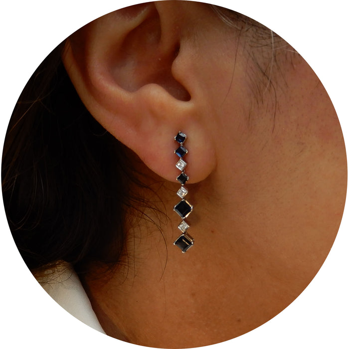 Oorhangers, Saffier, Diamant, Rij, 18K