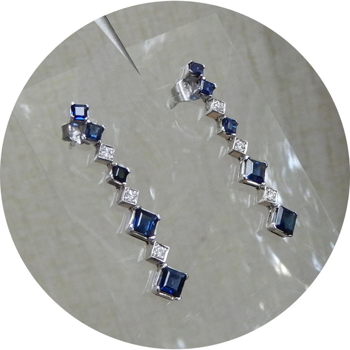 Oorhangers, Saffier, Diamant, Rij, 18K