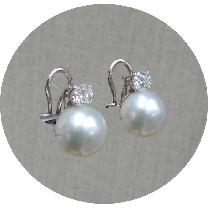 Oorhangers, Zuidzee Parel, Diamant, 18Krt