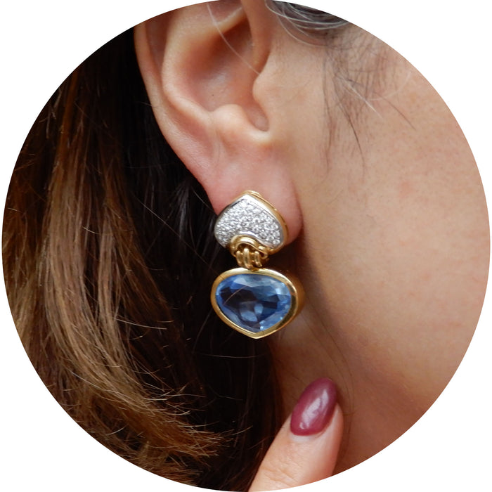 Oorbellen, Topaas, Swiss Blue, Diamant, 18K