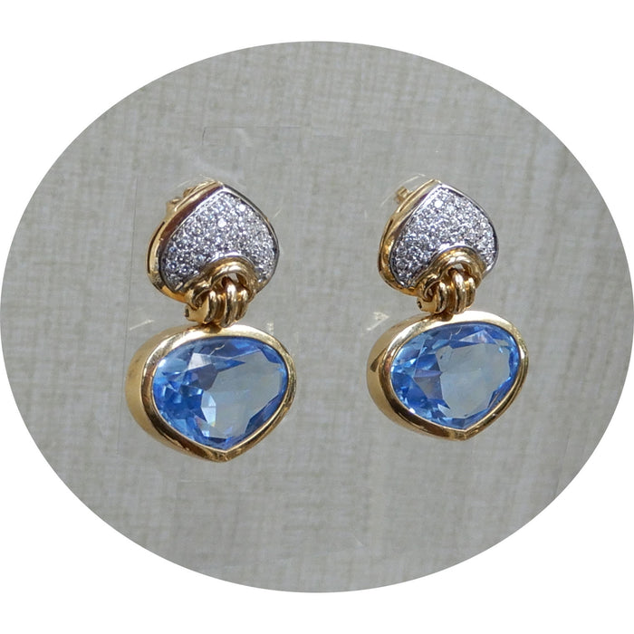 Oorbellen, Topaas, Swiss Blue, Diamant, 18K