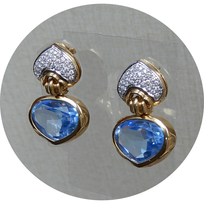 Oorbellen, Topaas, Swiss Blue, Diamant, 18K