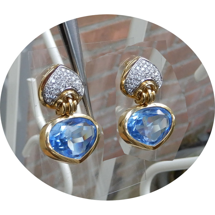 Oorbellen, Topaas, Swiss Blue, Diamant, 18K