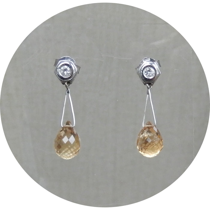 Oorhangers, Citrien, Briolette, Diamant, 18K