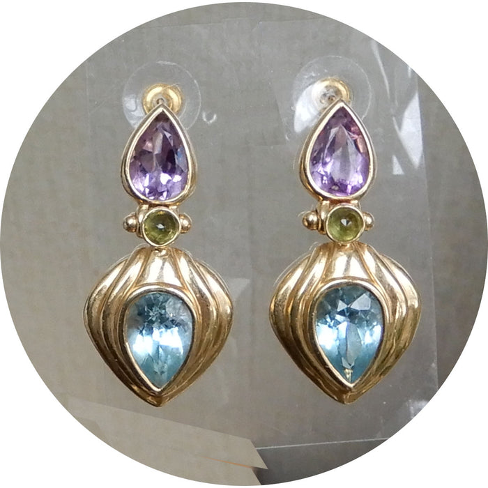 Oorhangers, Topaas, Amethist, 14K Goud