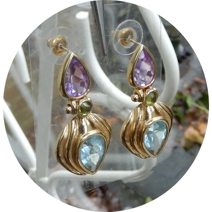 Oorhangers, Topaas, Amethist, 14K Goud
