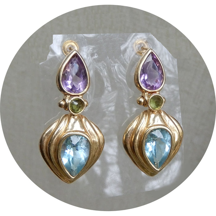Oorhangers, Topaas, Amethist, 14K Goud