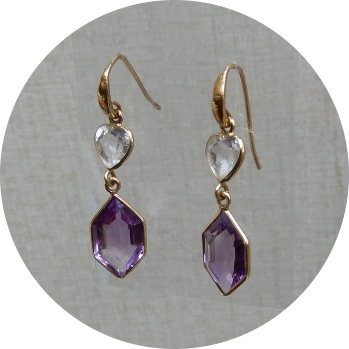 Oorhangers, Amethist, Bergkristal, 18K