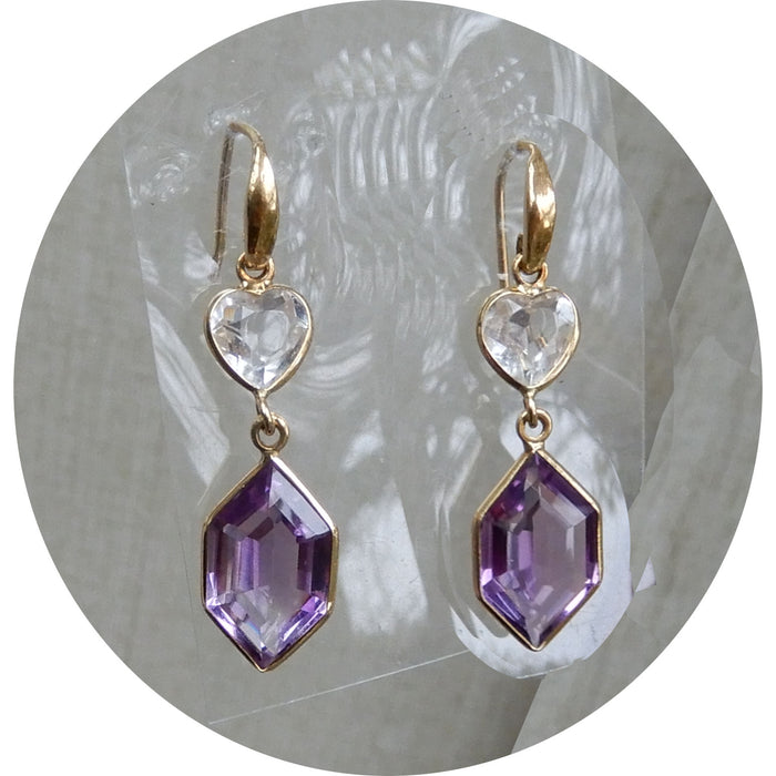 Oorhangers, Amethist, Bergkristal, 18K