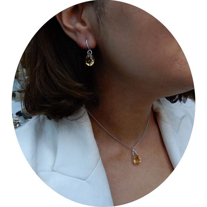 Oorhangers, Citrien, Diamant, 18K Witgoud