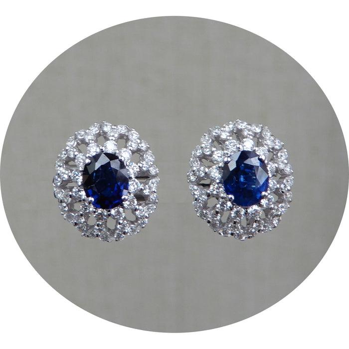 Oorknoppen, Saffier, Diamant, 18K