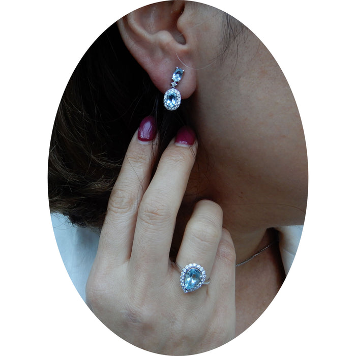 Oorhangers, Aquamarijn, Diamant, 18Krt Witgoud