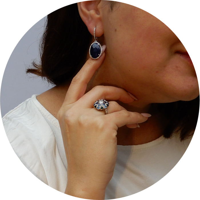 Oorhangers, Kyaniet, Diamant, 18K