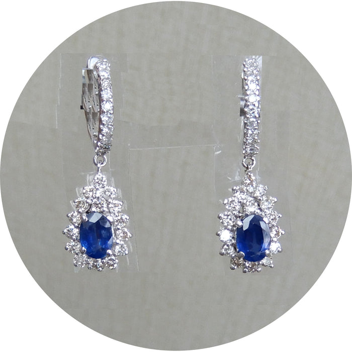 Oorhangers, Saffier, Diamant, 18K Witgoud