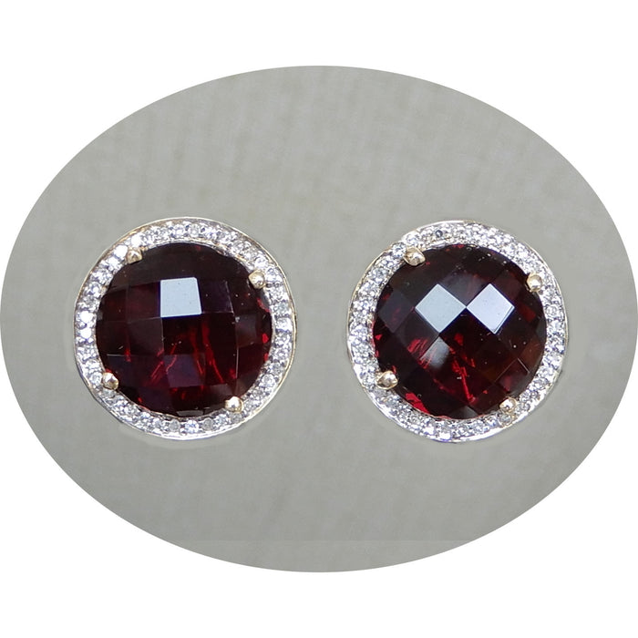 Oorknoppen, Granaat, Diamant, 14K