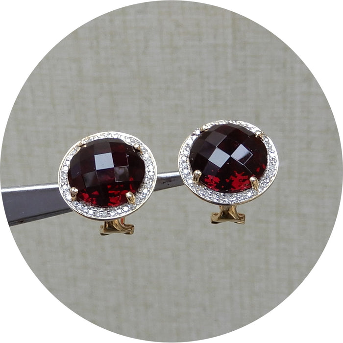Oorknoppen, Granaat, Diamant, 14K