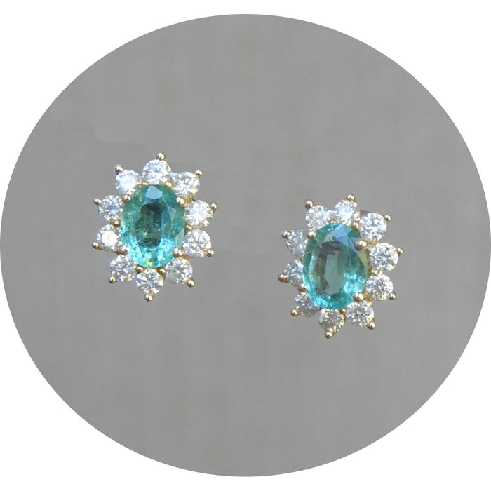 Oorstekers, Smaragd, Diamant, 18Krt. Goud