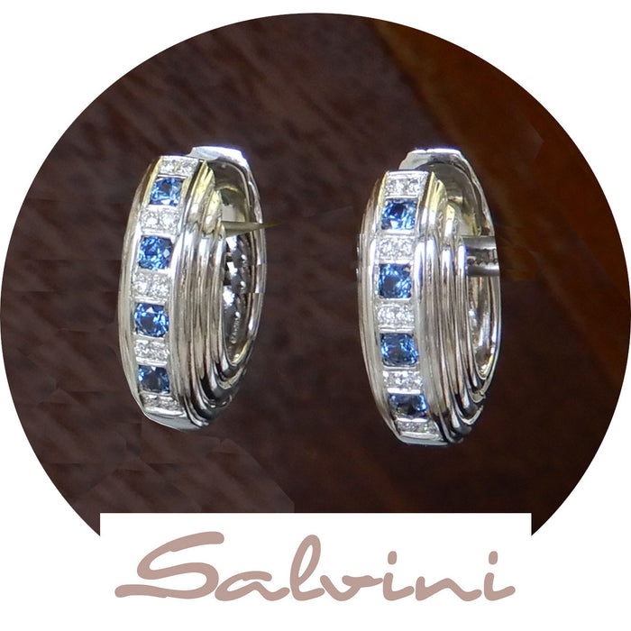 Creolen, Saffier, Diamant, 18K Goud