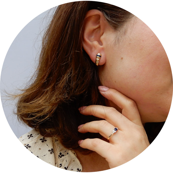 Oorstekers, Saffier, Diamant, 14Krt.