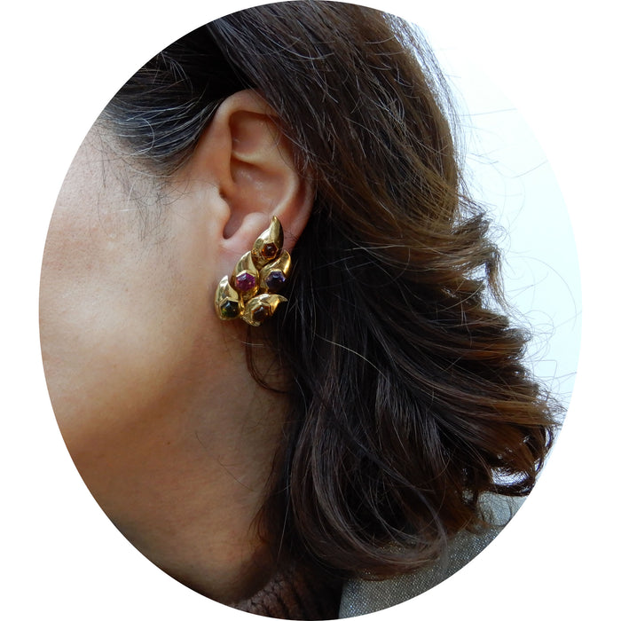 Oorclips, Multicolor Toermalijn, 18K