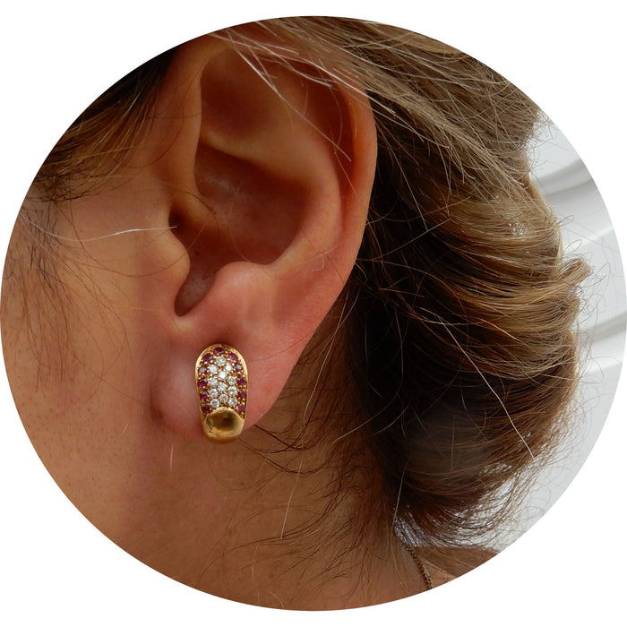 Oorbellen, Robijn, Diamant, 18K