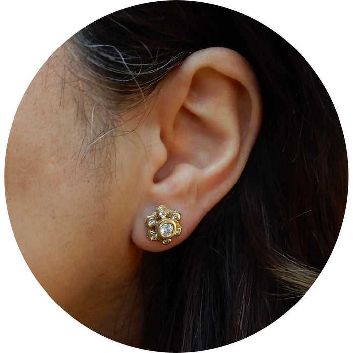 Oorstekers, Rozet, Diamant, 14K Geelgoud