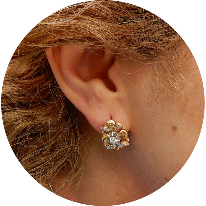 Oorbellen, Diamant, Floraalmotief,  18K Goud
