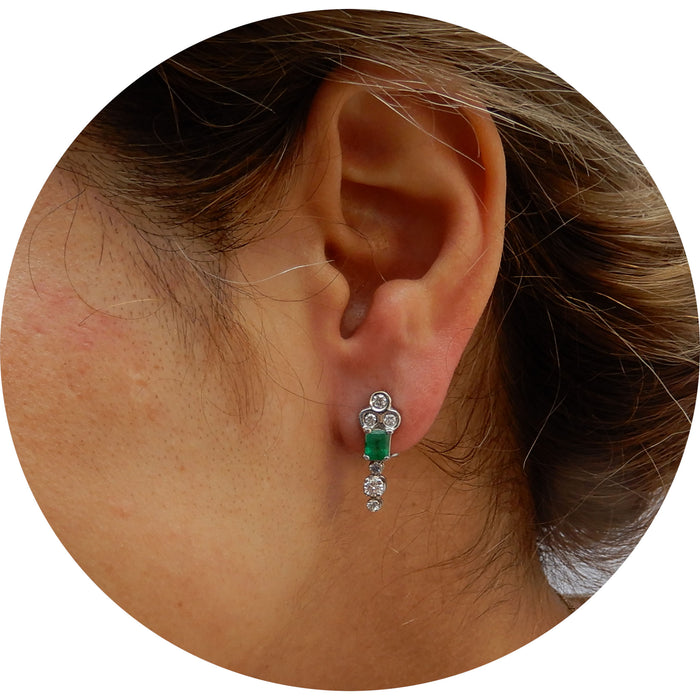 Oorbellen, Smaragd, Diamant, 18K Witgoud