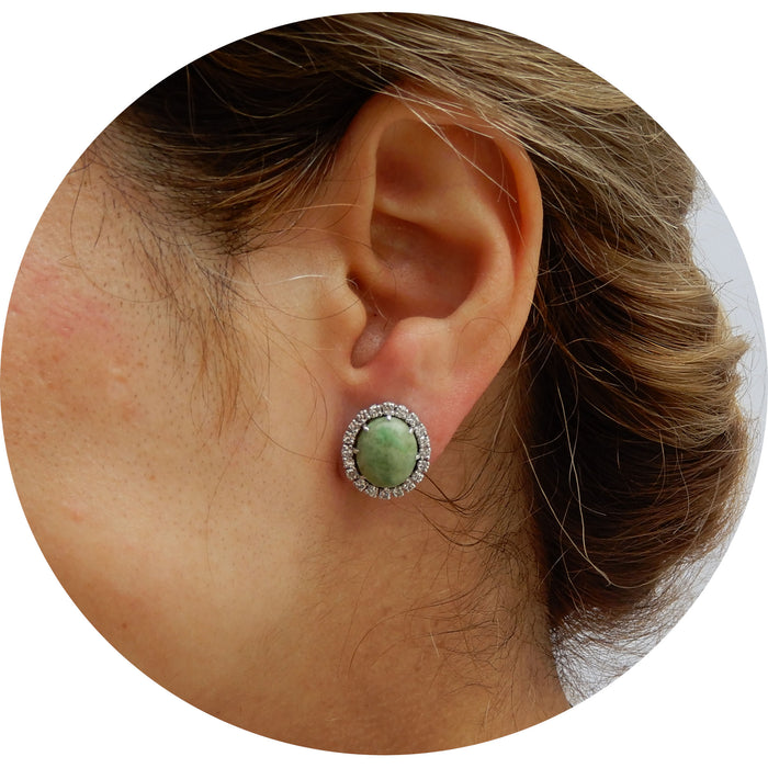 Oorbellen, Jade, Diamant, 14K