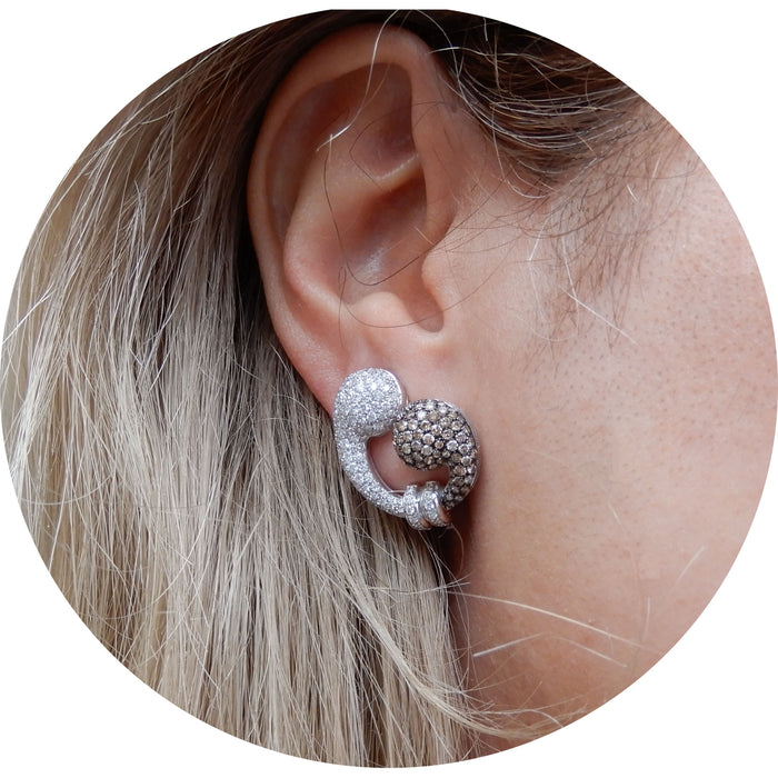 Oorclips, Diamant, Pavé, 18K Witgoud