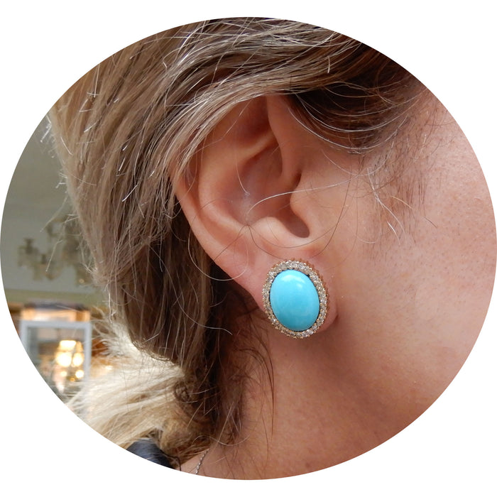 Oorbellen, Turkoois, Diamant, 18K