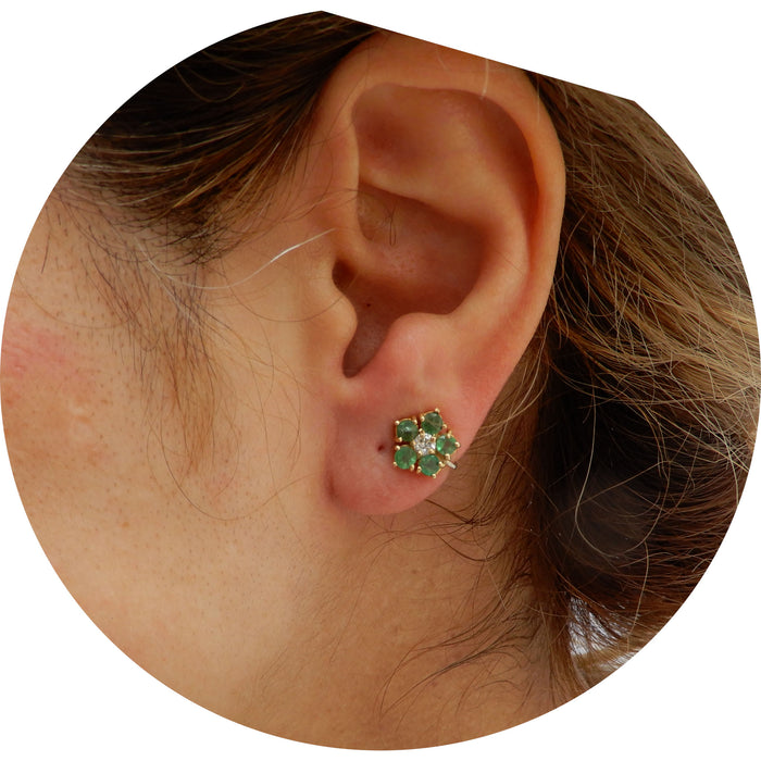 Oorstekers, Rozet, Smaragd, Diamant, 18K