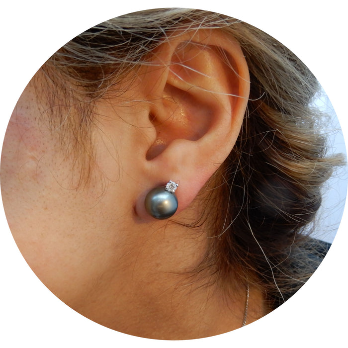 Oorbellen, Tahiti Parel, Diamant, 14K