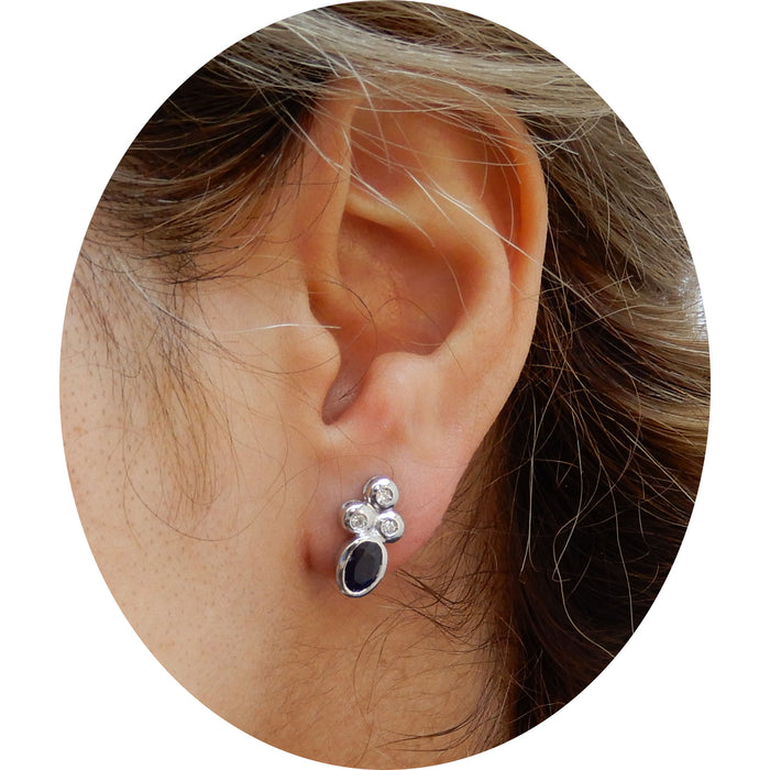 Oorstekers, Saffier, Diamant, 18K Witgoud