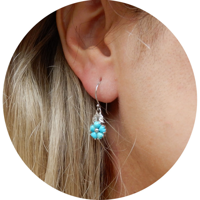 Oorhangers, Turkoois, Diamant, 14K Witgoud