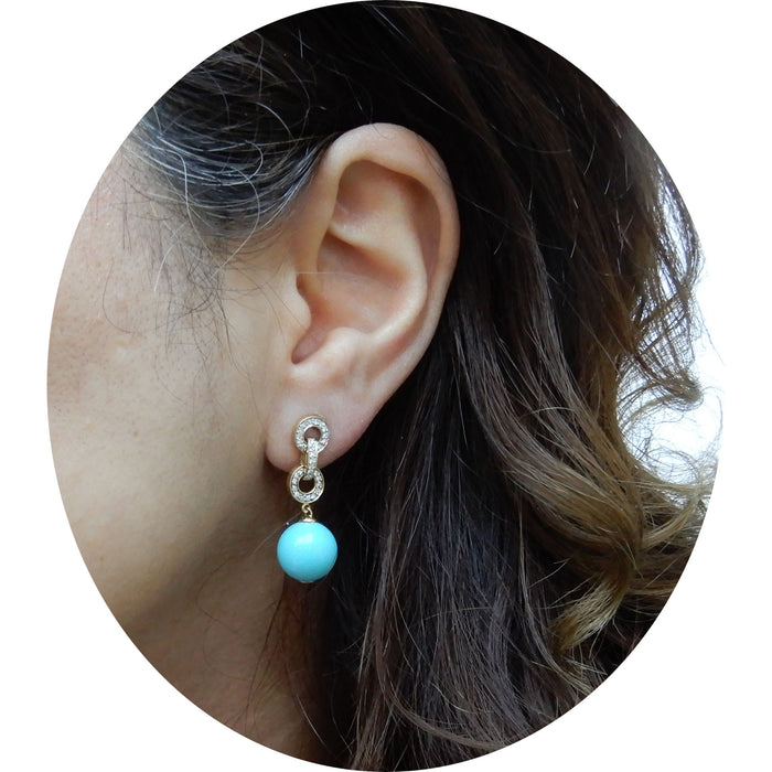 Oorhangers, Turkoois, Diamant 18K