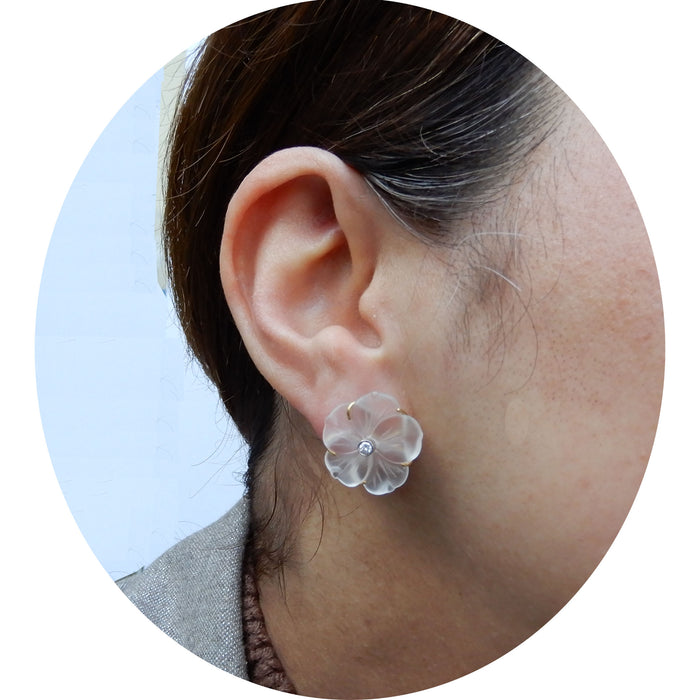 Oorknoppen, Bergkristal, Diamant, 18K